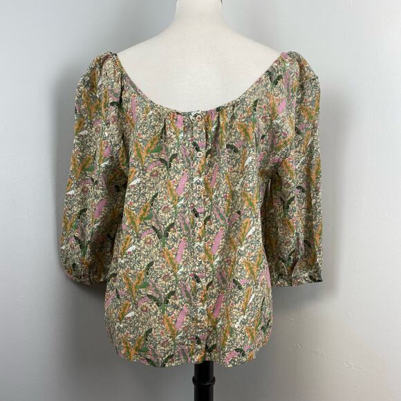 BA&SH Ecru Floral Jerry 3/4 Sleeve Relaxed Scoop Neck Top Large Cotton - Picture 9 of 15